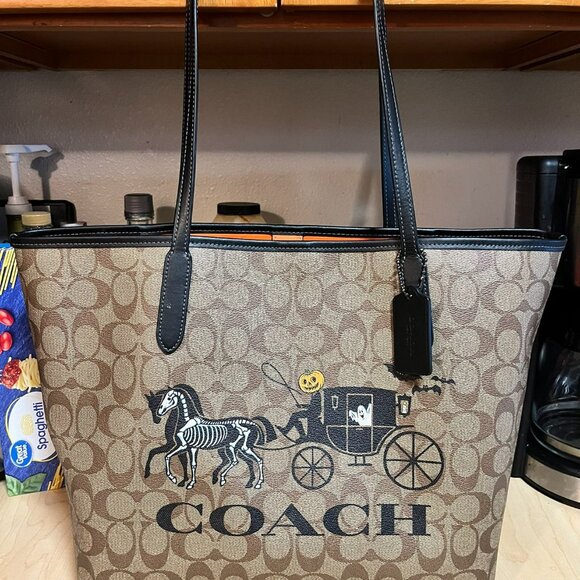 Coach Handbags - Coach Brown and Black Graphic Tote Canvas With Halloween❤️